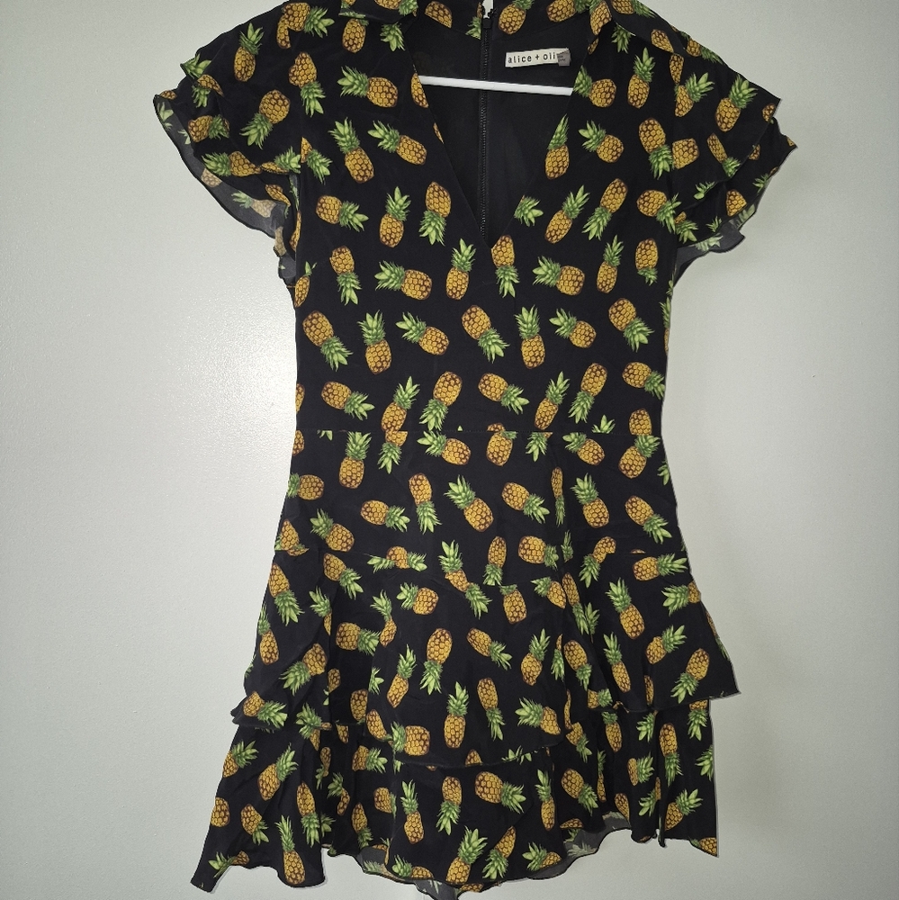 Alice + Olivia Black Dress with Pineapple Print